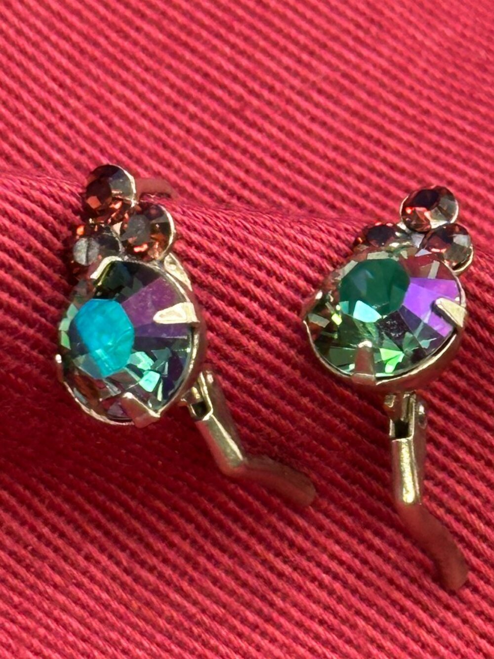 Sorrelli Earrings AB Crystal & Trio of Red Crystals